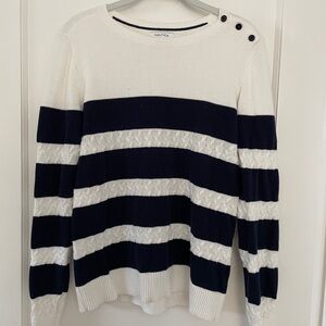 Nautica Women's Navy and White Striped Crew Neck Sweater M